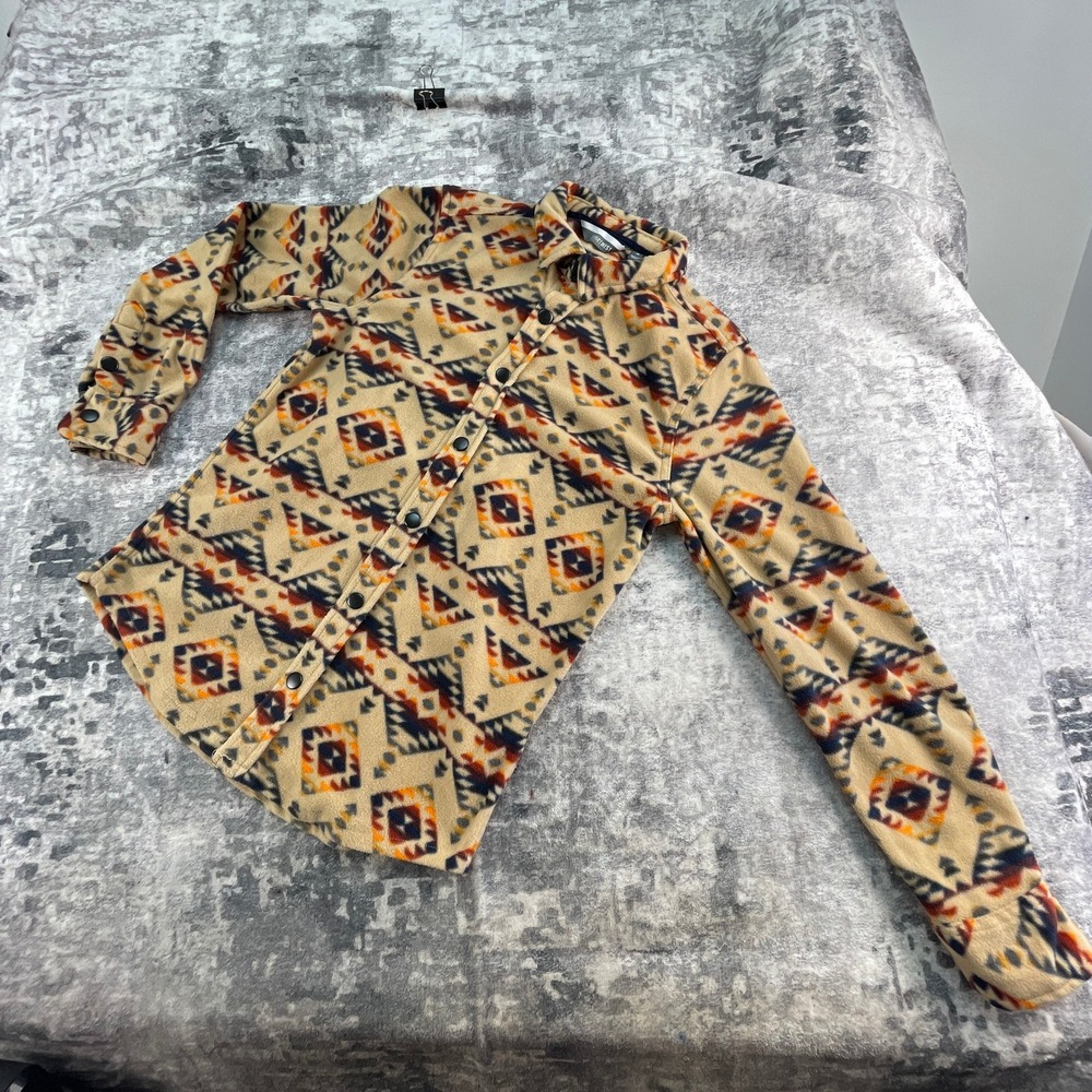 Departwest Mens Medium Southwestern Aztec Print Fleece Button Up Jacket Tan